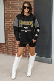 ALABAMA STATE HORNETS SHINING SPIRIT CREWNECK FLEECE WITH JERSEY MESH CONTRASTING SHOULDER INSERT AND RIBBED CUFFS AND WAISTBAND