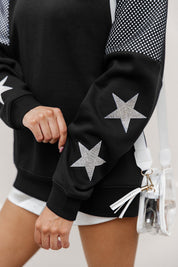 ALABAMA STATE HORNETS SHINING SPIRIT CREWNECK FLEECE WITH JERSEY MESH CONTRASTING SHOULDER INSERT AND RIBBED CUFFS AND WAISTBAND