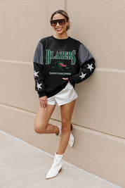 ALABAMA AT BIRMINGHAM BLAZERS SHINING SPIRIT CREWNECK FLEECE WITH JERSEY MESH CONTRASTING SHOULDER INSERT AND RIBBED CUFFS AND WAISTBAND