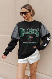 ALABAMA AT BIRMINGHAM BLAZERS SHINING SPIRIT CREWNECK FLEECE WITH JERSEY MESH CONTRASTING SHOULDER INSERT AND RIBBED CUFFS AND WAISTBAND