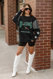ALABAMA AT BIRMINGHAM BLAZERS SHINING SPIRIT CREWNECK FLEECE WITH JERSEY MESH CONTRASTING SHOULDER INSERT AND RIBBED CUFFS AND WAISTBAND