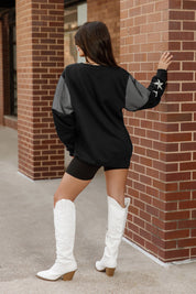 ALABAMA AT BIRMINGHAM BLAZERS SHINING SPIRIT CREWNECK FLEECE WITH JERSEY MESH CONTRASTING SHOULDER INSERT AND RIBBED CUFFS AND WAISTBAND