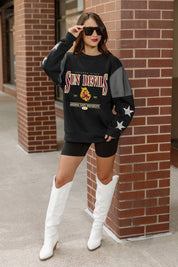 ARIZONA STATE SUN DEVILS SHINING SPIRIT CREWNECK FLEECE WITH JERSEY MESH CONTRASTING SHOULDER INSERT AND RIBBED CUFFS AND WAISTBAND
