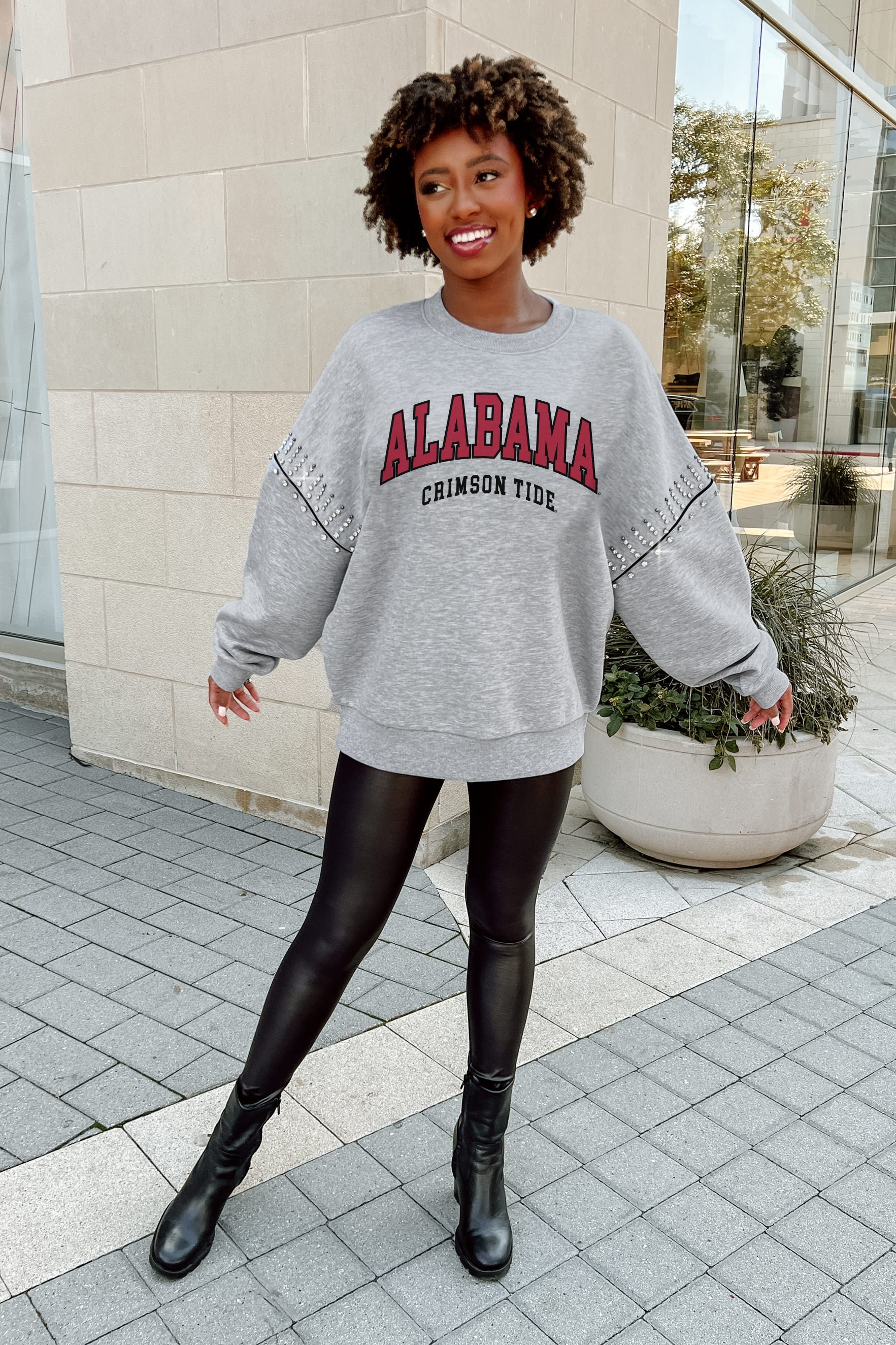 ALABAMA CRIMSON TIDE COMPETITIVE EDGE FLEECE PULLOVER WITH JEWEL SLEEVE EMBELLISHMENTS