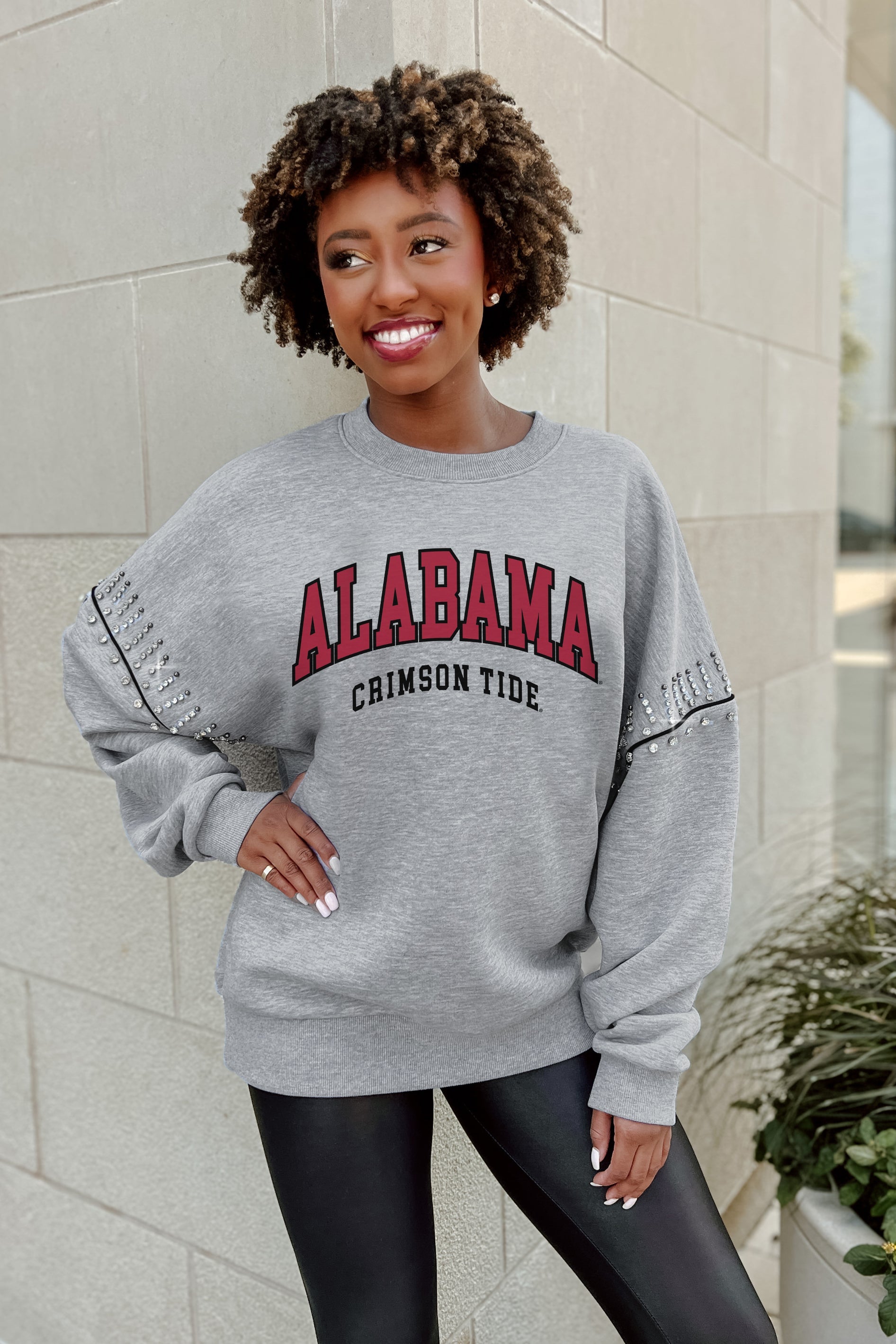 ALABAMA CRIMSON TIDE COMPETITIVE EDGE FLEECE PULLOVER WITH JEWEL SLEEVE EMBELLISHMENTS