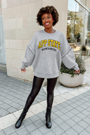 APPALACHIAN STATE MOUNTAINEERS COMPETITIVE EDGE FLEECE PULLOVER WITH JEWEL SLEEVE EMBELLISHMENTS
