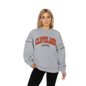 CLEVELAND BROWNS COMPETITIVE EDGE FLEECE PULLOVER WITH JEWEL SLEEVE EMBELLISHMENTS