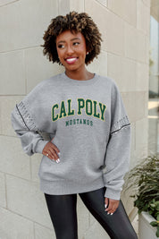 CAL POLY MUSTANGS COMPETITIVE EDGE FLEECE PULLOVER WITH JEWEL SLEEVE EMBELLISHMENTS