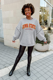 IOWA STATE CYCLONES COMPETITIVE EDGE FLEECE PULLOVER WITH JEWEL SLEEVE EMBELLISHMENTS