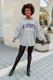 KANSAS STATE WILDCATS COMPETITIVE EDGE FLEECE PULLOVER WITH JEWEL SLEEVE EMBELLISHMENTS