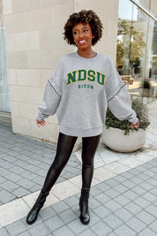 NORTH DAKOTA STATE BISON COMPETITIVE EDGE FLEECE PULLOVER WITH JEWEL SLEEVE EMBELLISHMENTS