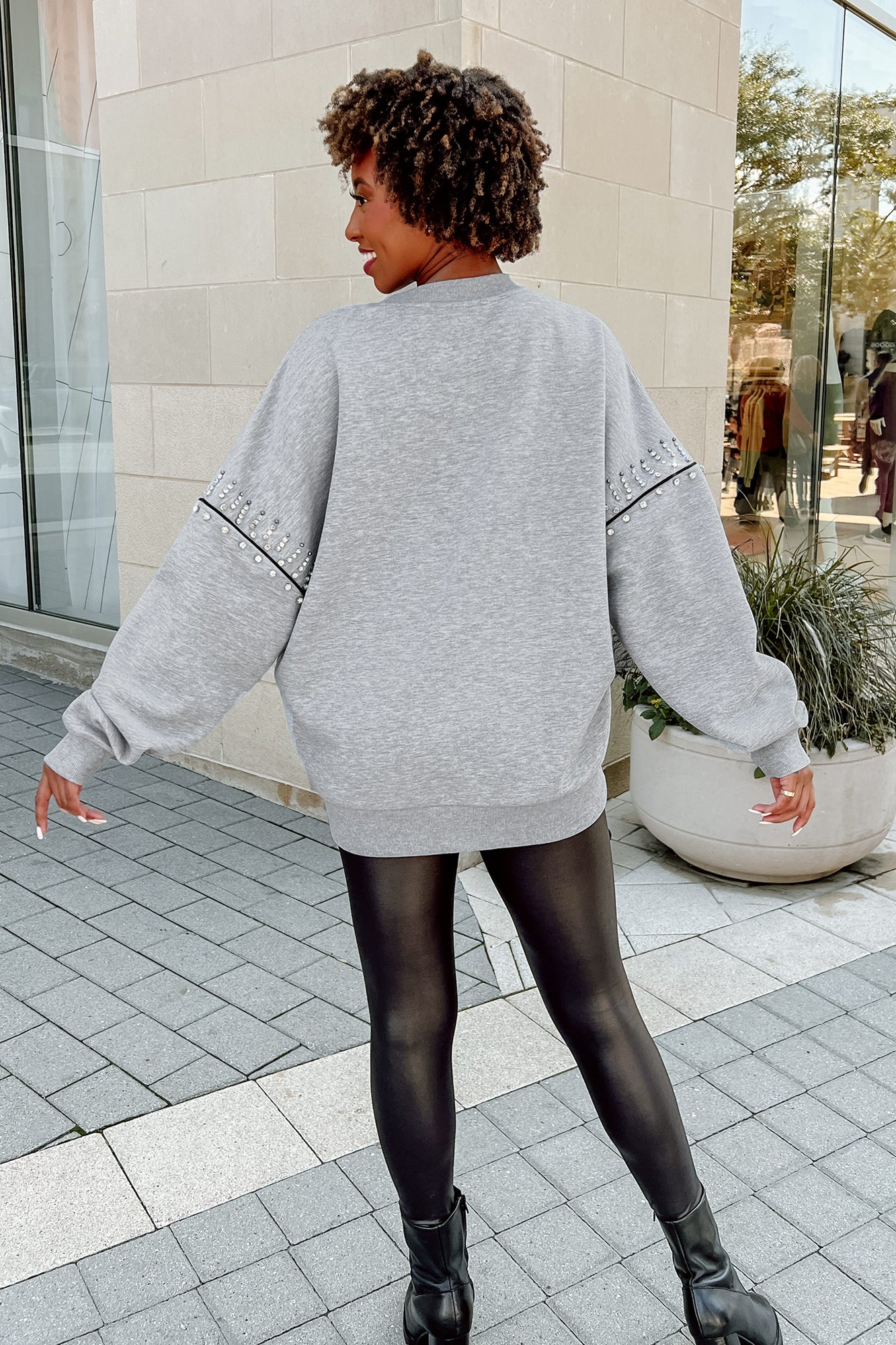 SLEIGH GIRLS FLEECE PULLOVER WITH JEWEL SLEEVE EMBELLISHMENTS