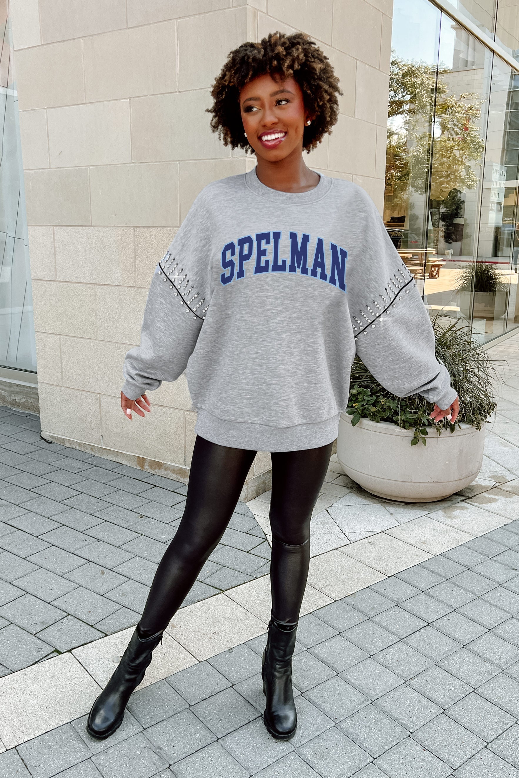 SPELMAN COLLEGE JAGUARS COMPETITIVE EDGE FLEECE PULLOVER WITH JEWEL SLEEVE EMBELLISHMENTS