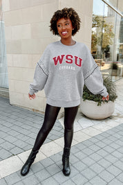 WASHINGTON STATE COUGARS COMPETITIVE EDGE FLEECE PULLOVER WITH JEWEL SLEEVE EMBELLISHMENTS