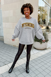 WYOMING COWBOYS COMPETITIVE EDGE FLEECE PULLOVER WITH JEWEL SLEEVE EMBELLISHMENTS