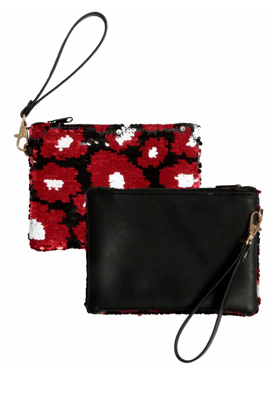 TOO CHIC REVERSIBLE SEQUIN WRISTLET IN BLACK AND RED