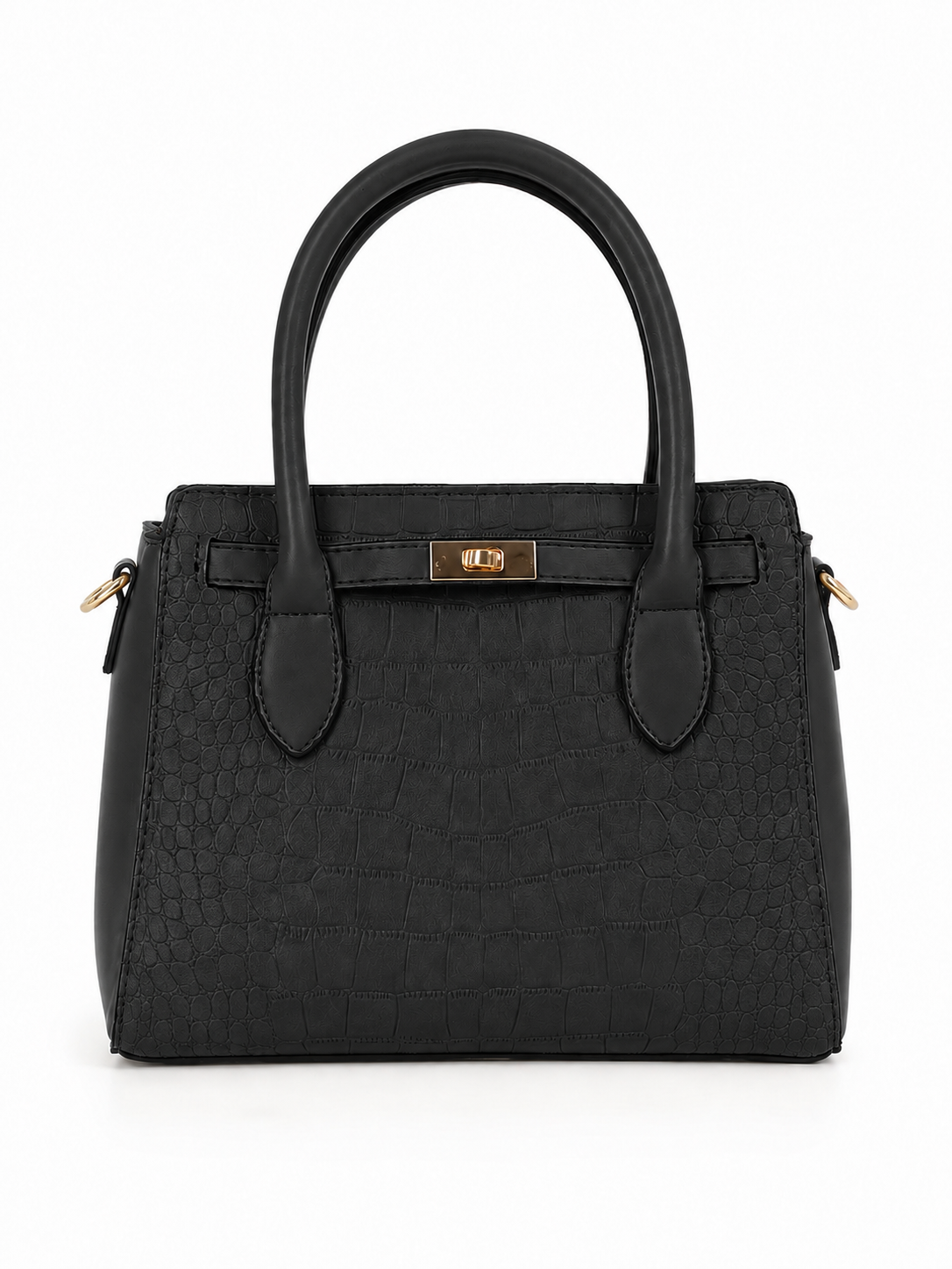 GOOD INTENTIONS CROCODILE PRINT EMBOSSED BAG IN BLACK