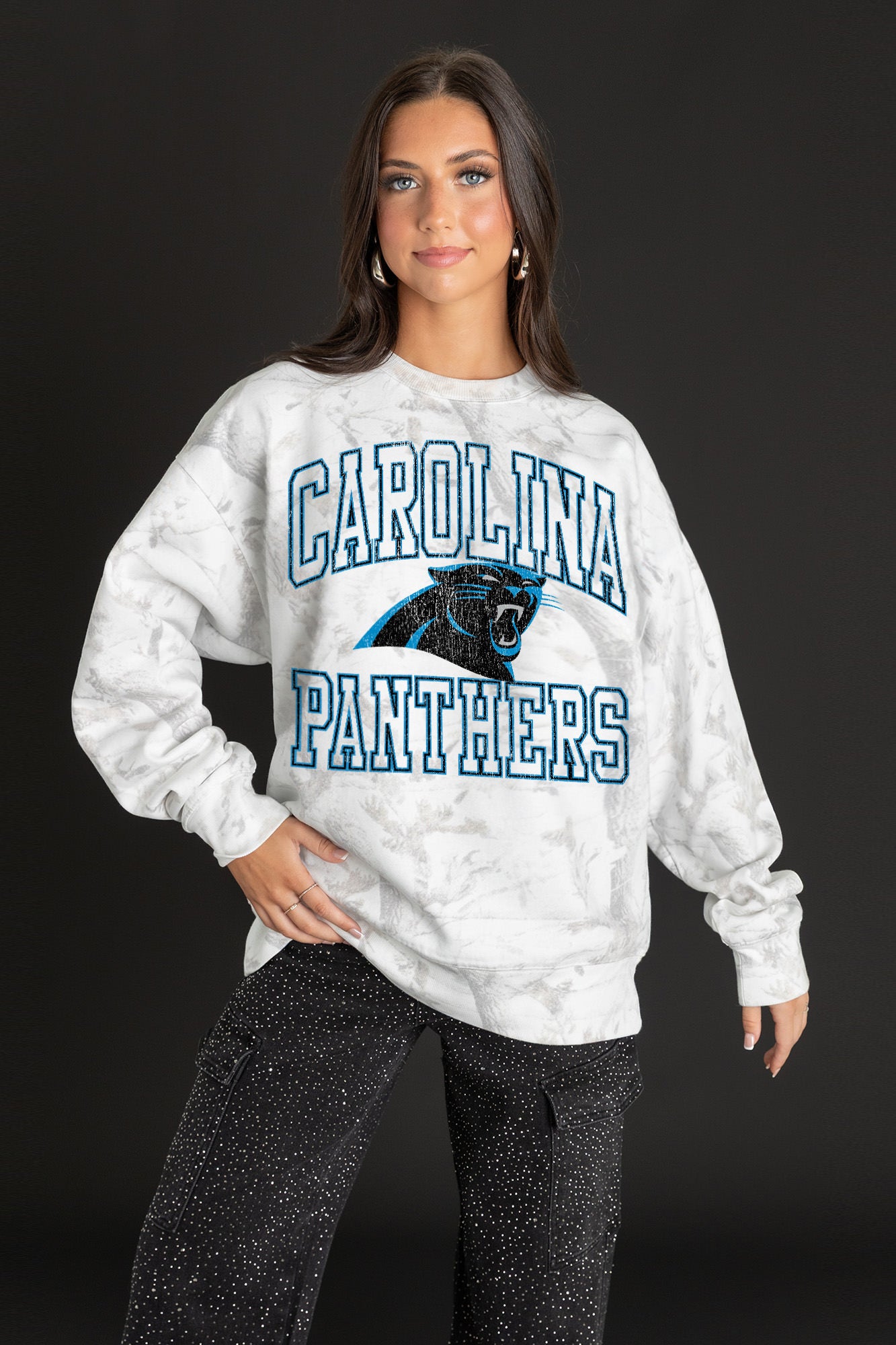 CAROLINA PANTHERS WHITEOUT PREMIUM DROP SHOULDER CAMO PULLOVER-