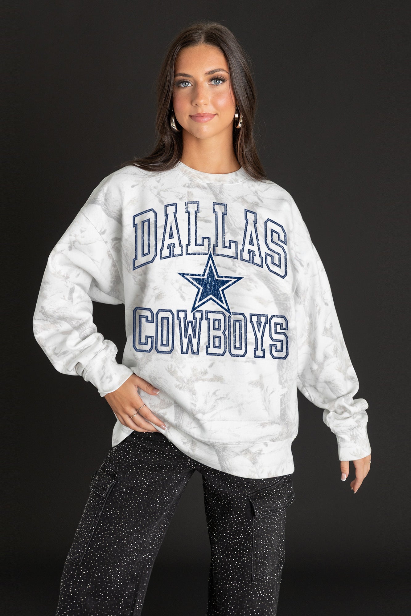 DALLAS COWBOYS WHITEOUT PREMIUM DROP SHOULDER CAMO PULLOVER-