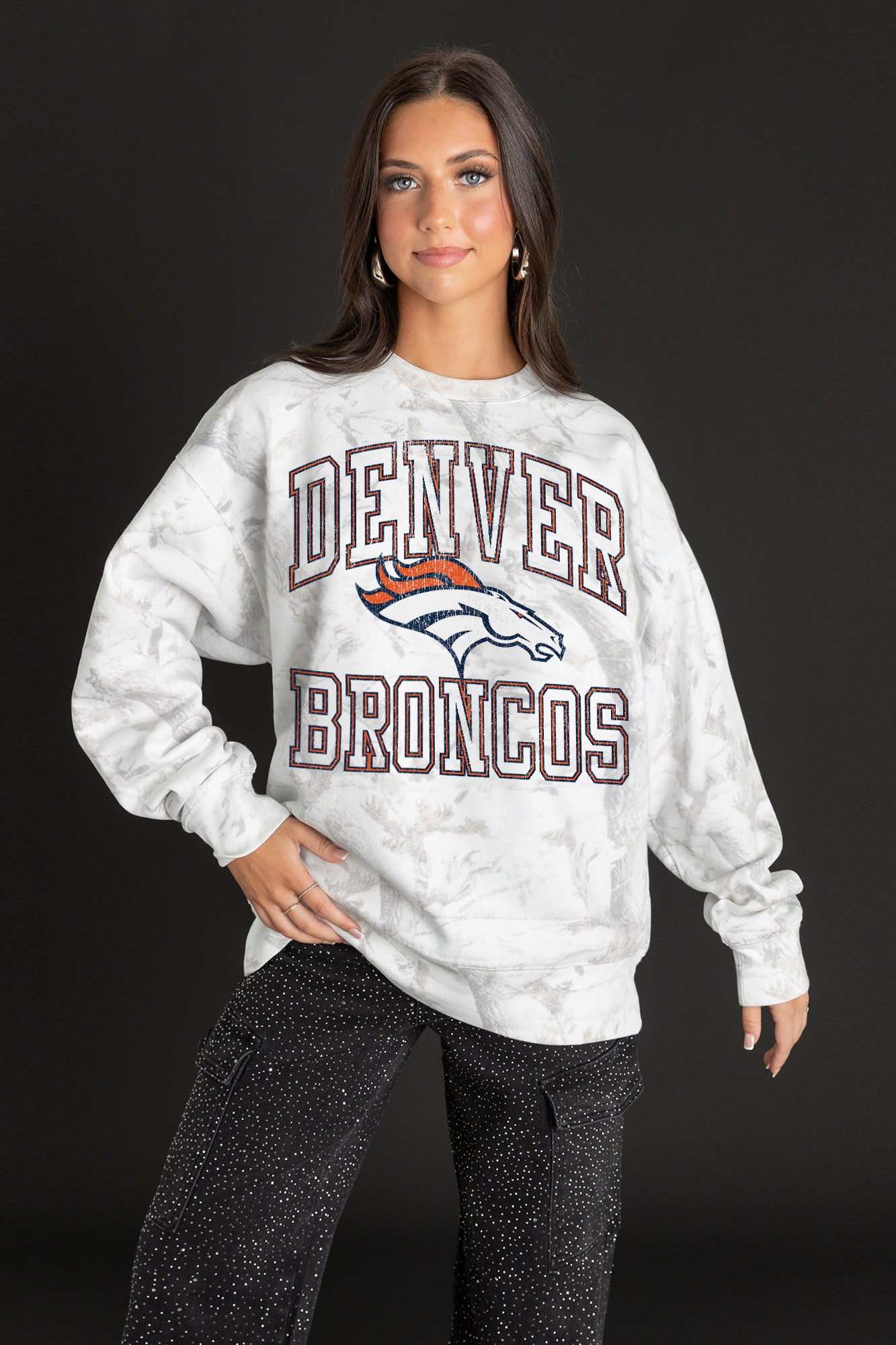 DENVER BRONCOS WHITEOUT PREMIUM DROP SHOULDER CAMO PULLOVER-