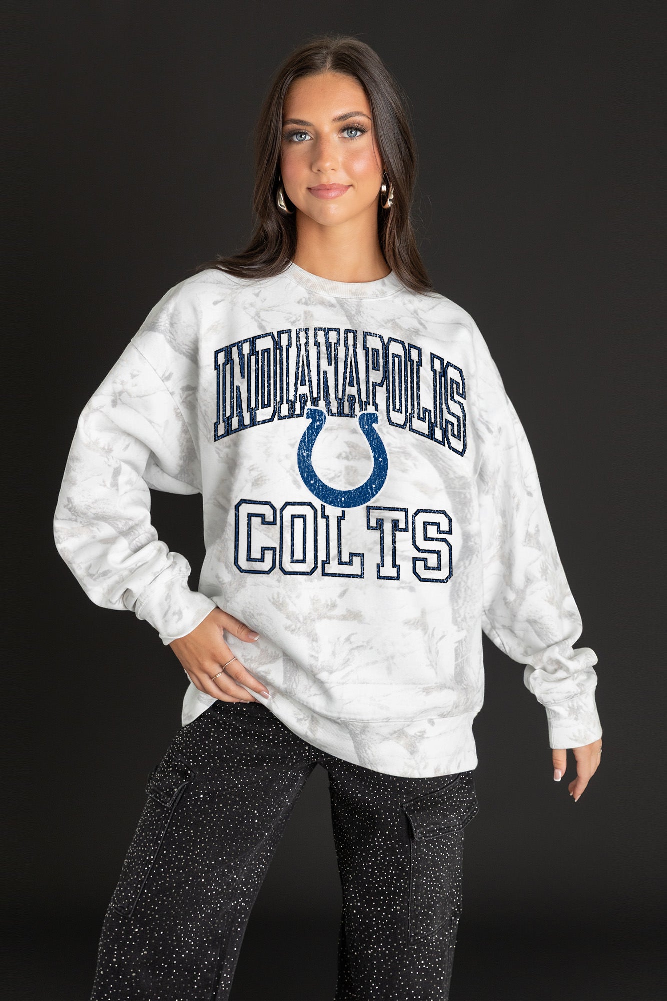 INDIANAPOLIS COLTS WHITEOUT PREMIUM DROP SHOULDER CAMO PULLOVER-