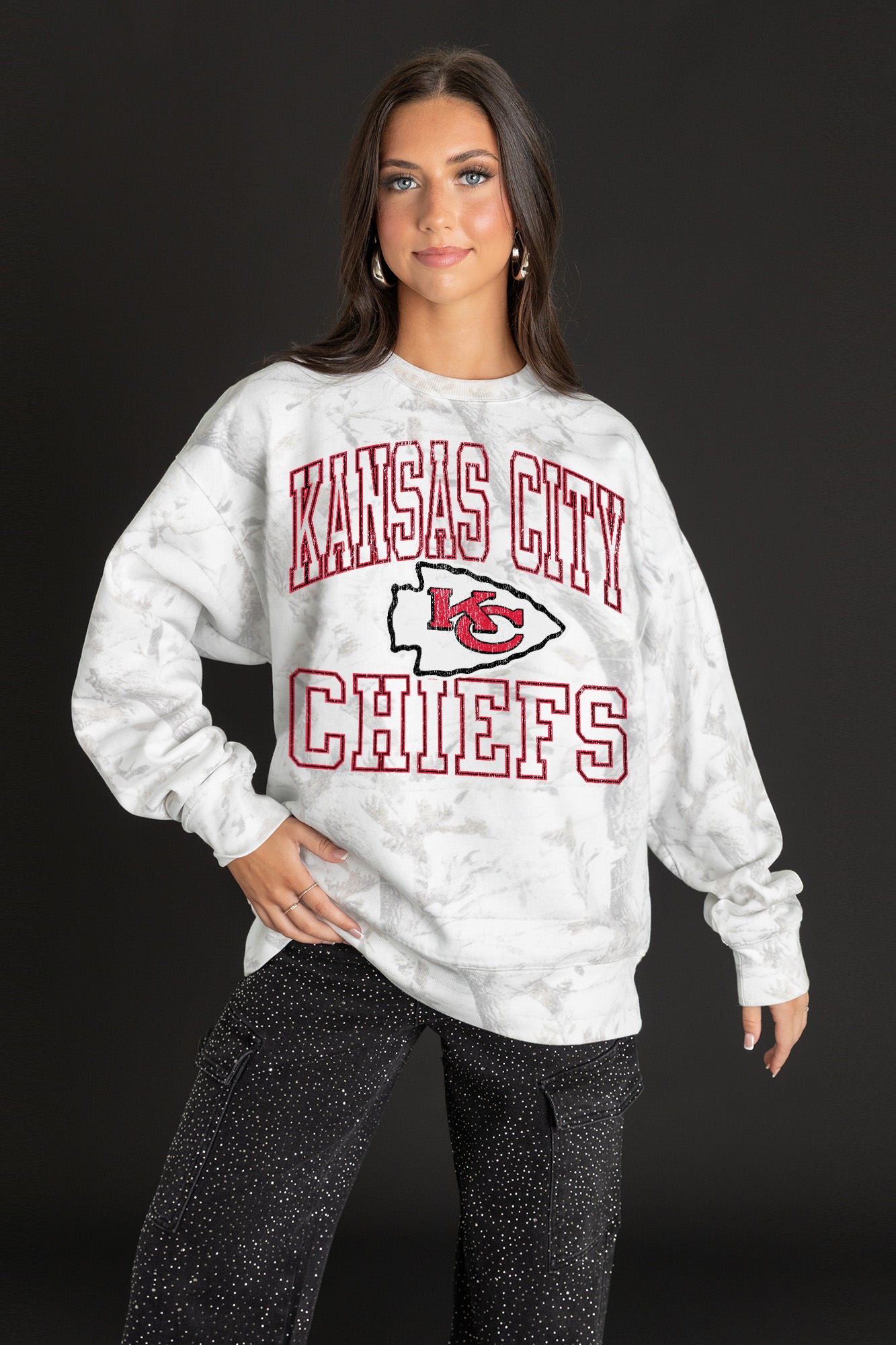 KANSAS CITY CHIEFS WHITEOUT PREMIUM DROP SHOULDER CAMO PULLOVER-