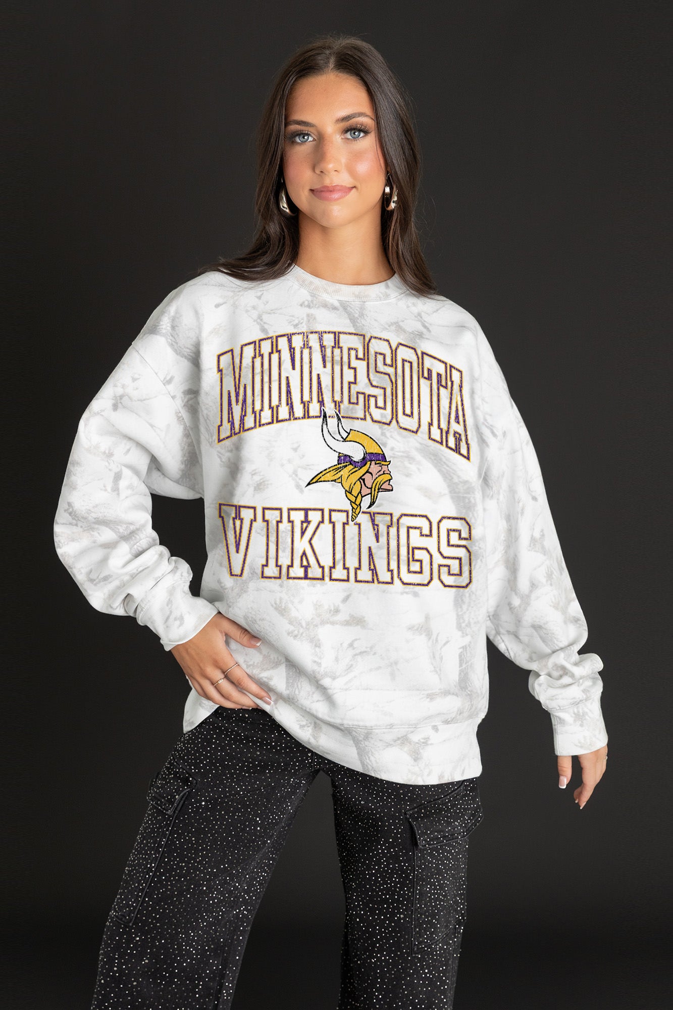MINNESOTA VIKINGS WHITEOUT PREMIUM DROP SHOULDER CAMO PULLOVER-