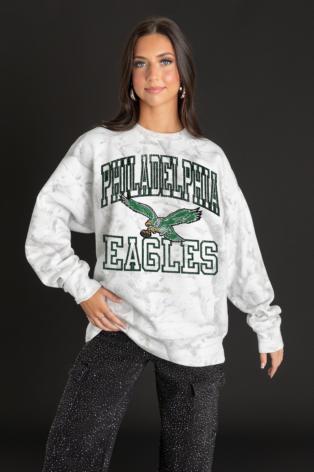 PHILADELPHIA EAGLES WHITEOUT PREMIUM DROP SHOULDER CAMO PULLOVER-