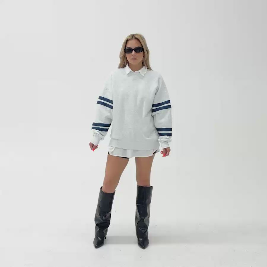 MIAMI DOLPHINS STADIUM STRIPES STRIPE SLEEVE CREWNECK SWEATSHIRT