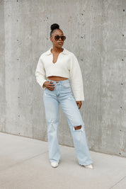 CHEYENNE V-NECK COLLAR WITH DROP SHOULDER SWEATER IN IVORY