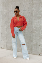 CHEYENNE V-NECK COLLAR WITH DROP SHOULDER SWEATER IN RED
