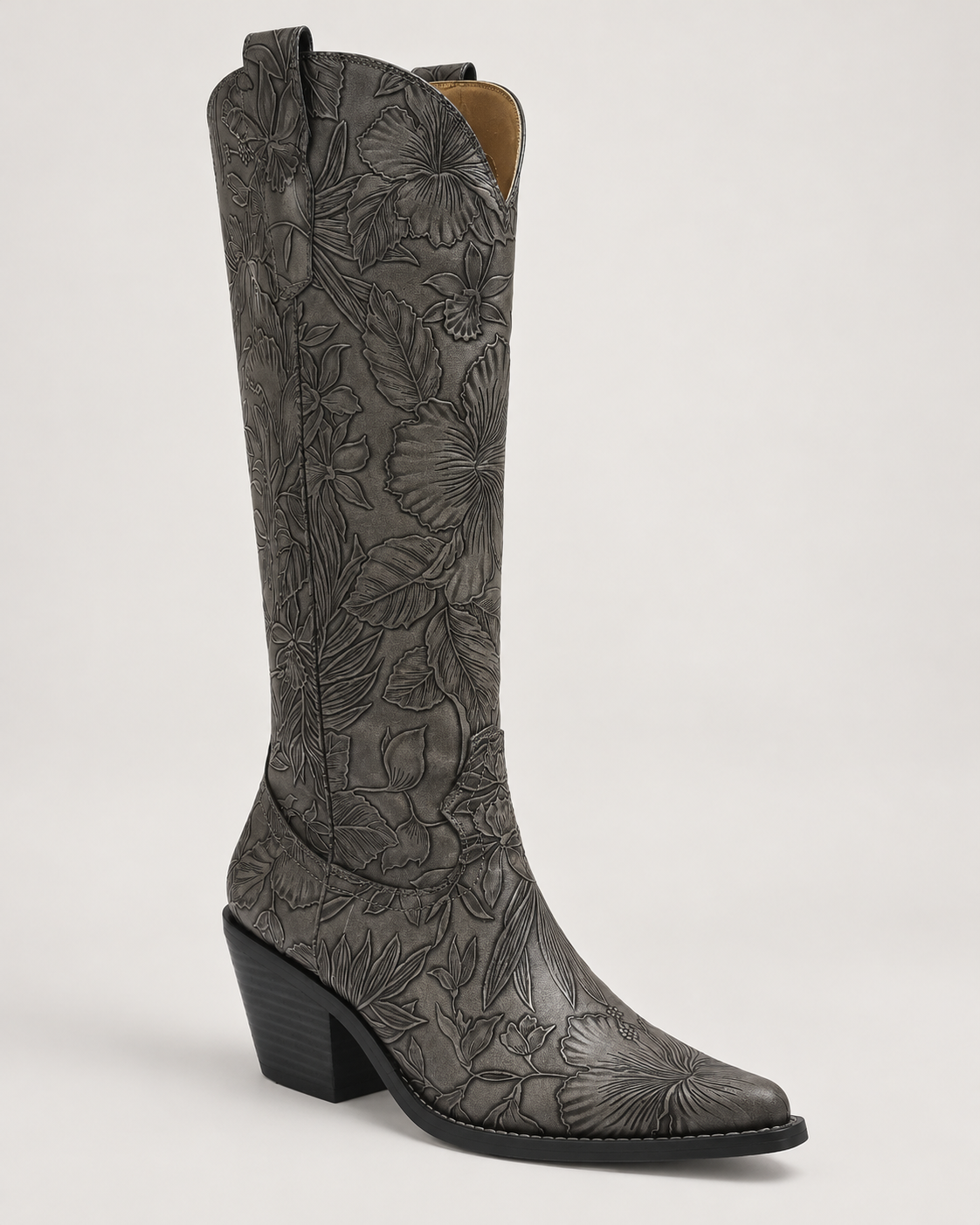 Christine Embossed Floral Western Boot Taupe