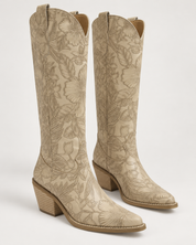 Christine Embossed Floral Western Boot Taupe