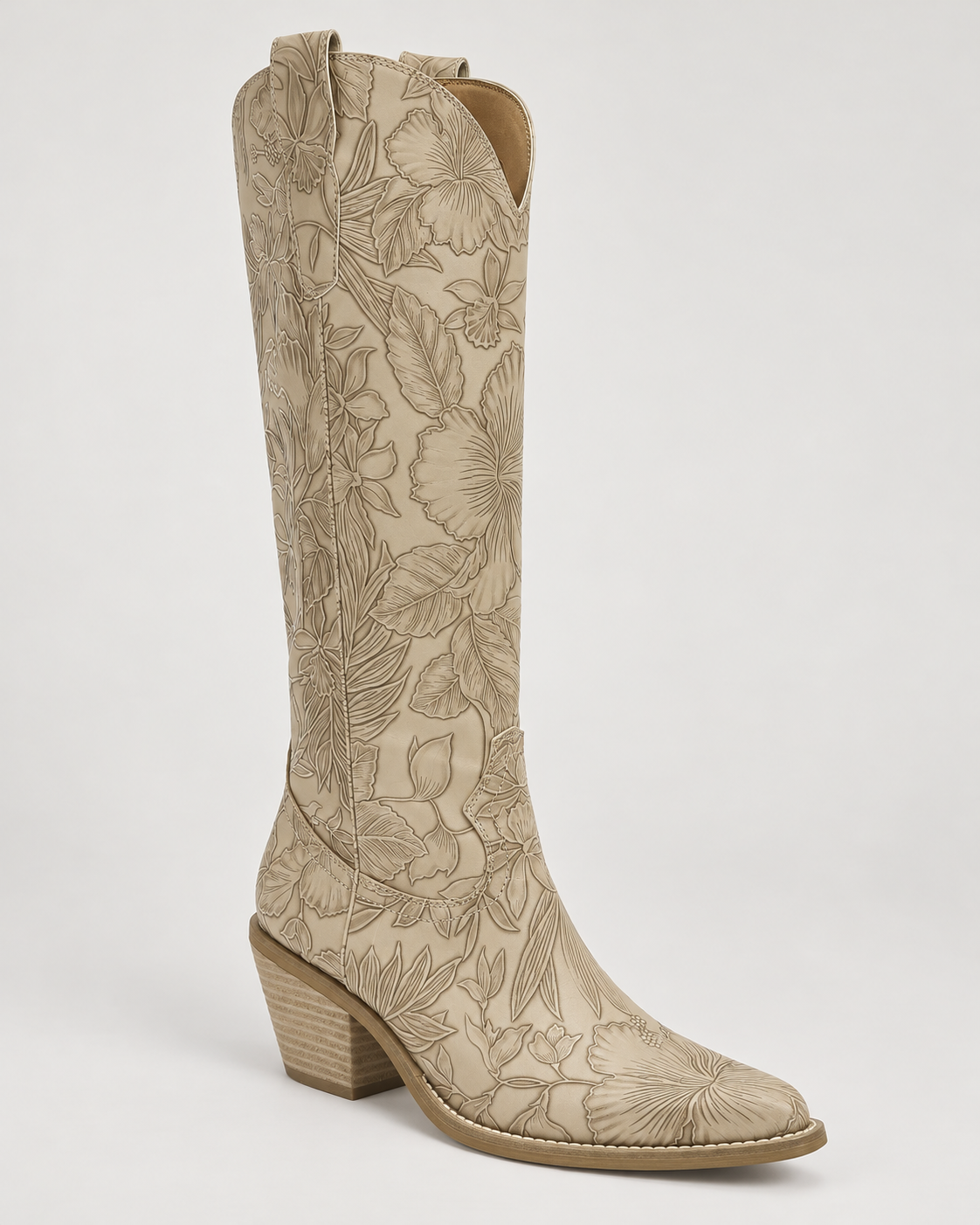 Christine Embossed Floral Western Boot Taupe