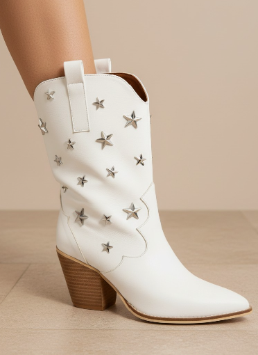 Scarlet Star Studded Western Booties White