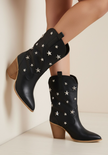 Scarlet Star Studded Western Booties Black