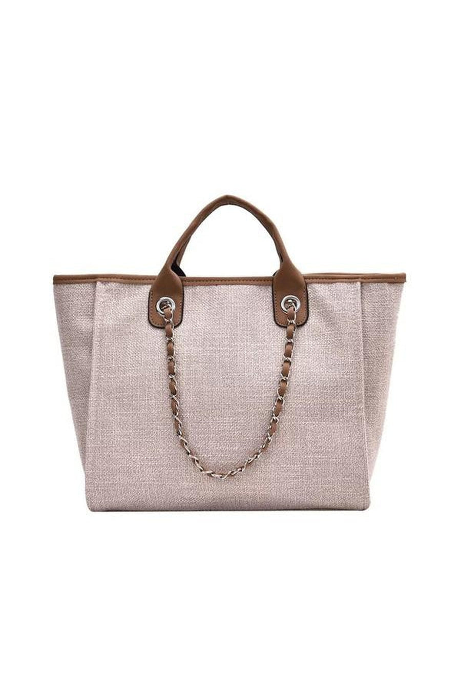 THE "LIVIA" WOVEN TOTE BAG IN TAUPE-HANDBAGS