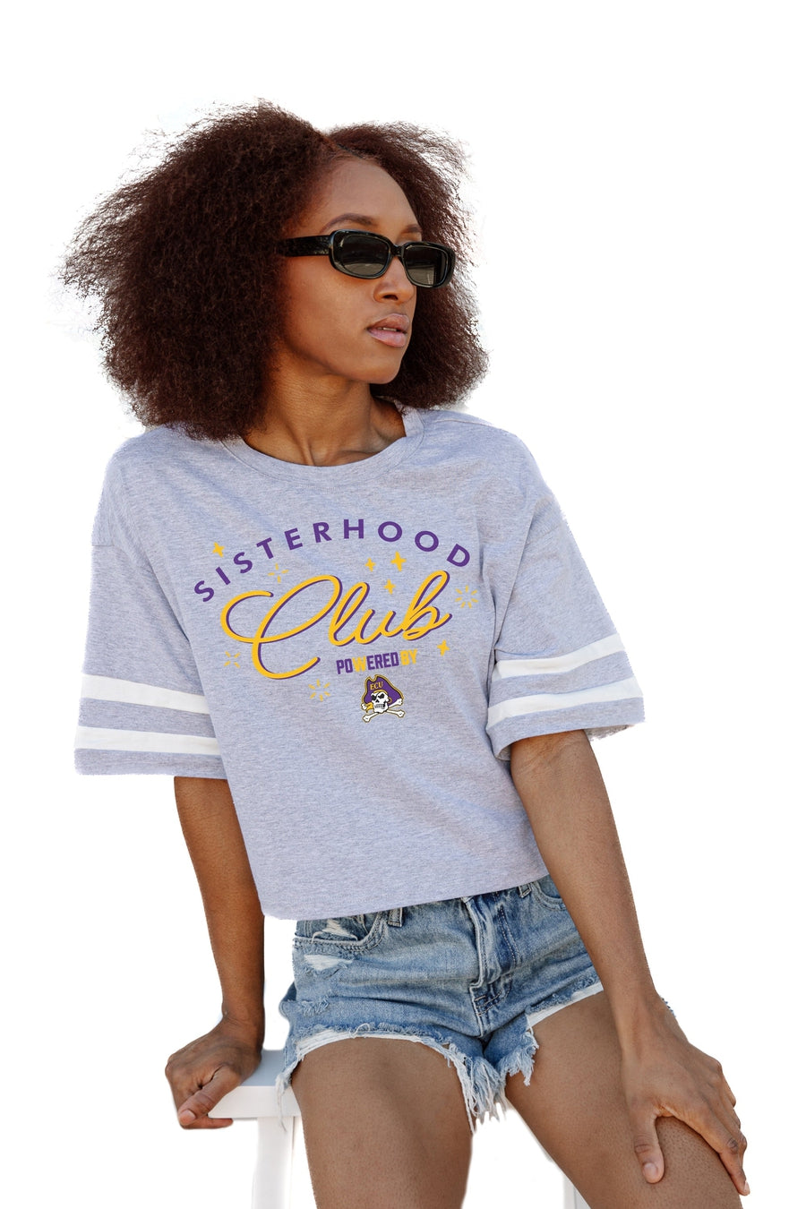 EAST CAROLINA PIRATES SISTERHOOD CLUB DROP SHOULDER MID-CROP TEE