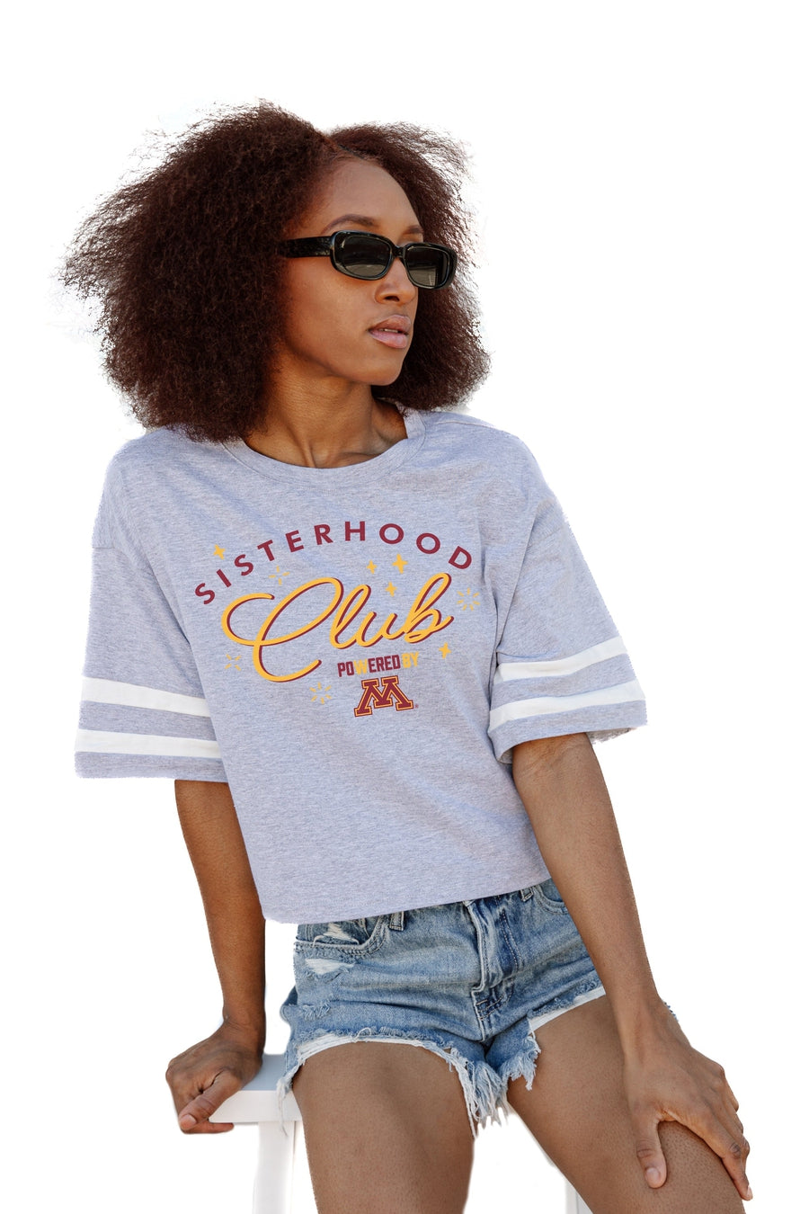 MINNESOTA GOLDEN GOPHERS SISTERHOOD CLUB DROP SHOULDER MID-CROP TEE