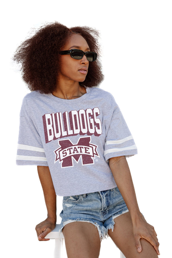 MISSISSIPPI STATE BULLDOGS NO SHORTCUTS DROP SHOULDER MID-CROP TEE