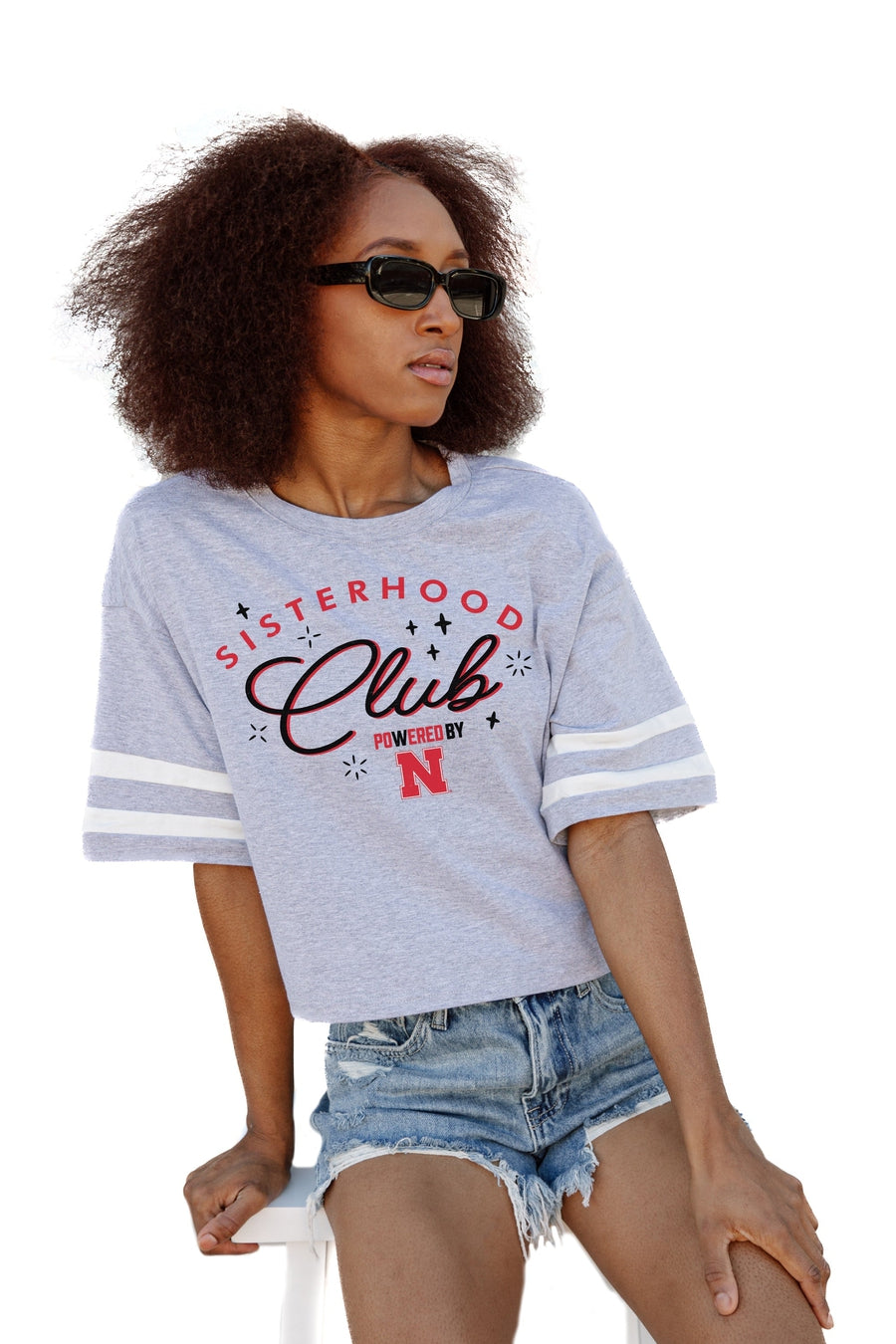 NEBRASKA CORNHUSKERS SISTERHOOD CLUB DROP SHOULDER MID-CROP TEE