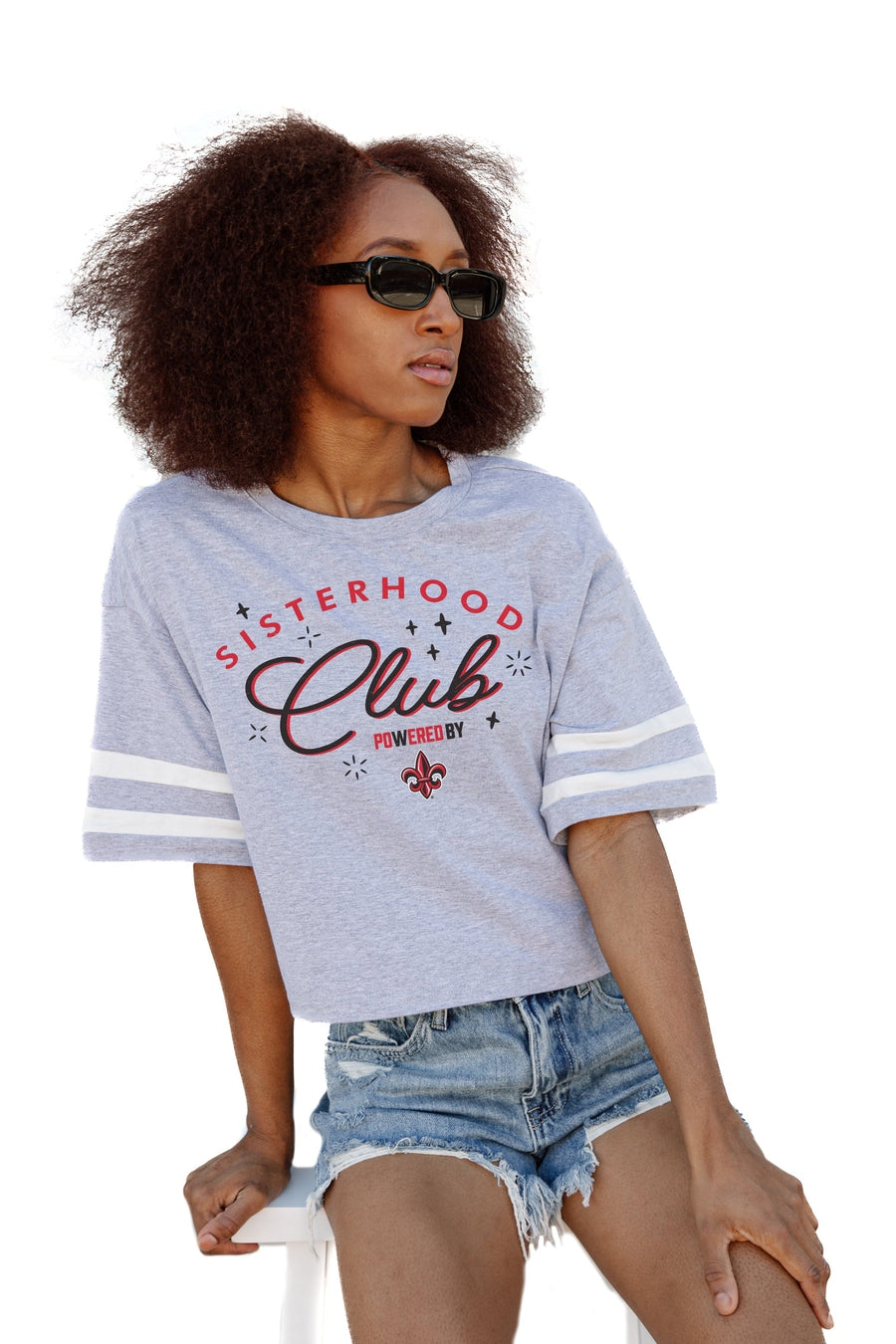 LAFAYETTE RAGIN' CAJUNS SISTERHOOD CLUB DROP SHOULDER MID-CROP TEE