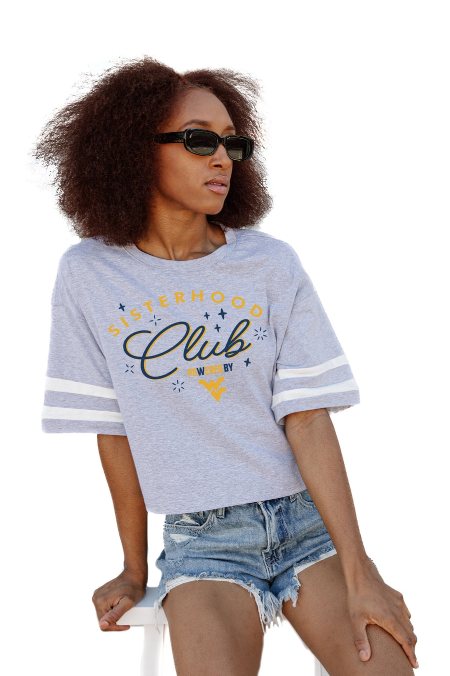 WEST VIRGINIA MOUNTAINEERS SISTERHOOD CLUB DROP SHOULDER MID-CROP TEE