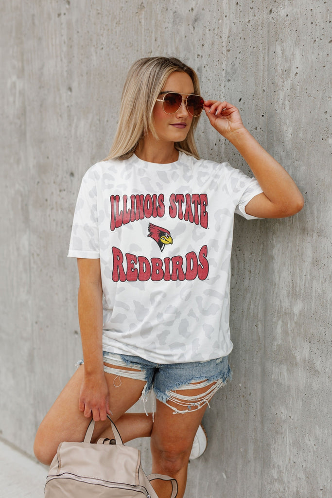 ILLINOIS STATE REDBIRDS CRUSHING VICTORY SUBTLE LEOPARD PRINT TEE