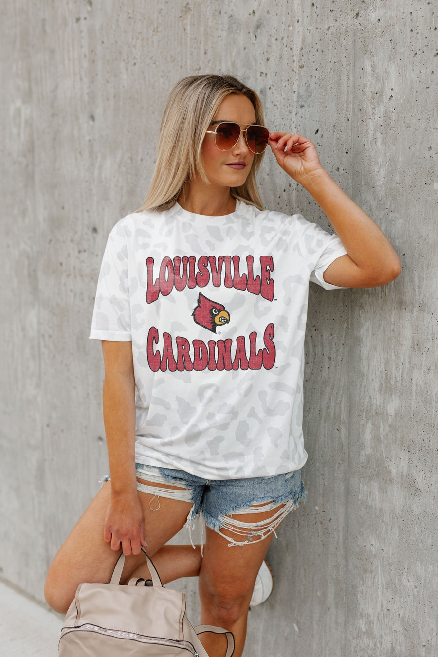 LOUISVILLE CARDINALS CRUSHING VICTORY SUBTLE LEOPARD PRINT TEE in 2023
