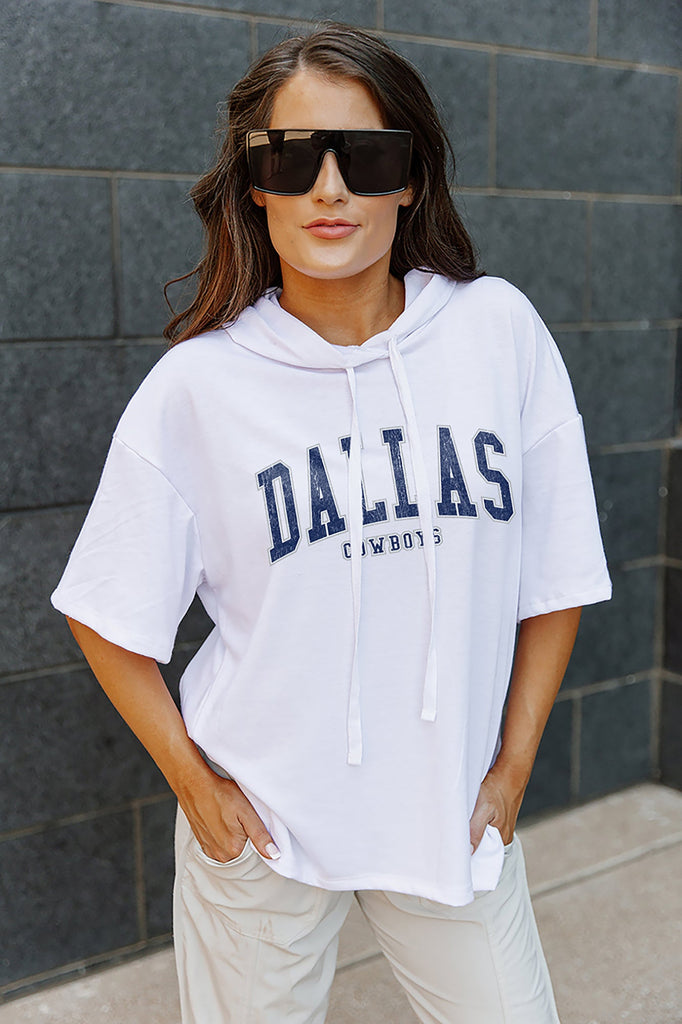 DALLAS COWBOYS CHIC CAPTAIN LIGHTWEIGHT SHORT SLEEVE FRENCH TERRY HOODED DRAWSTRING PULLOVER