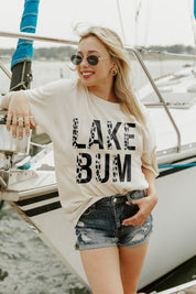 Cream LAKE BUM Vintage Boyfriend Tee - On Model Boat Close-Up | Gameday Couture - SOHO