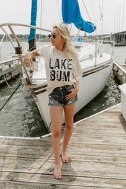 Cream LAKE BUM Vintage Boyfriend Tee - Full Length On Model Marina Dock | Gameday Couture - SOHO