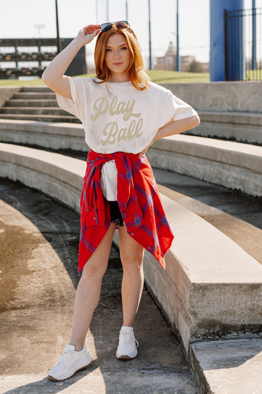 LET'S PLAY BALL IN TAN VINTAGE BOYFRIEND TEE