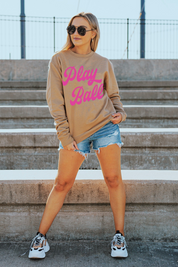LET'S PLAY BALL IN PINK CLASSIC CREW SWEATSHIRT